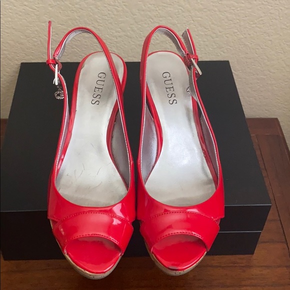 Guess - Red Patent Leather Cork Wedge - Picture 3 of 9